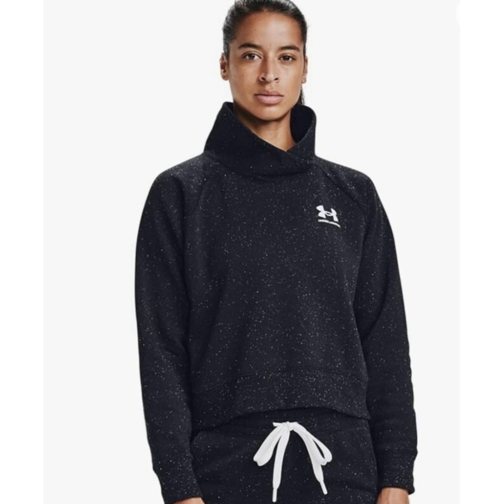 Under Armour Women's Rival Fleece Wrap Neck Pullover Loose Black Sweater  SZ SM